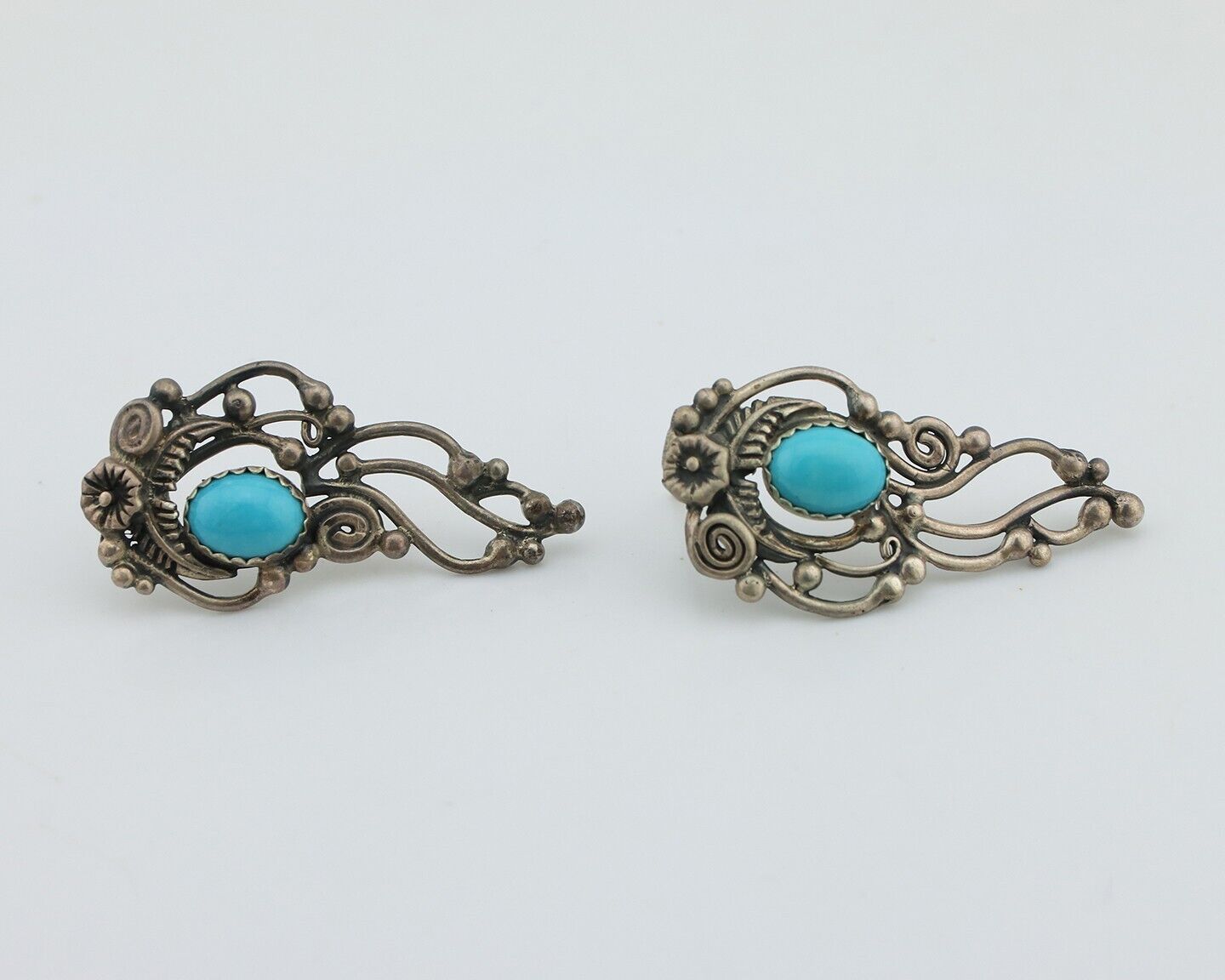 Navajo Earrings 925 Silver Natural Blue Turquoise Native American Artist C.80s