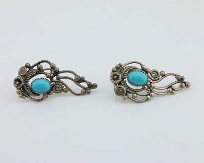 Navajo Earrings 925 Silver Natural Blue Turquoise Native American Artist C.80s