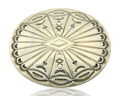 Navajo Belt Buckle 925 Sterling Silver Artist Signed Tim Guerro 2.5x3 in C.80's