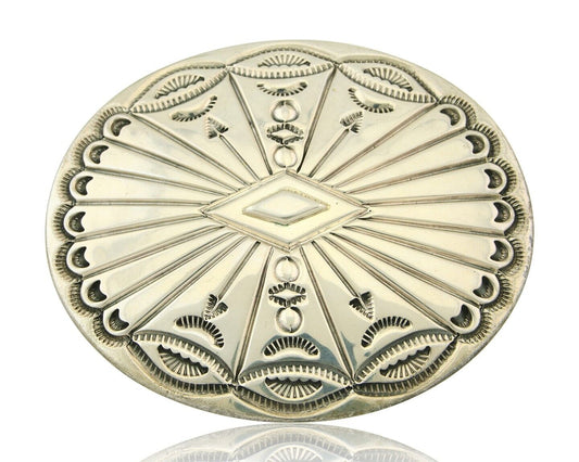 Navajo Belt Buckle 925 Sterling Silver Artist Signed Tim Guerro 2.5x3 in C.80's