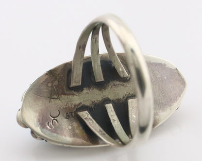 Navajo Ring .925 Silver Sleeping Beauty Turquoise Signed SkyStone Creations C80s