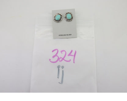 Navajo Dangle Earrings 925 Natural Turquoise Native Artist Signed VM C.80's