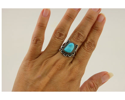 Navajo Ring 925 Sterling Silver Natural Turquoise Native American Artist C.80's