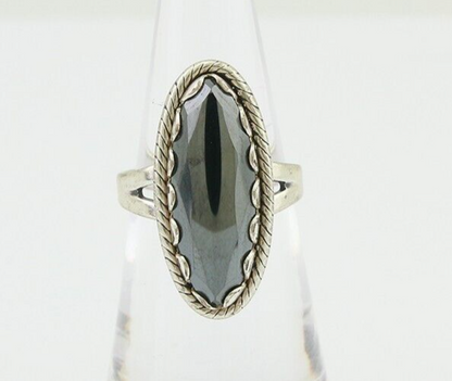 Navajo Hematite Ring 925 Silver Artist Signed Hanging Arrow Size 6.0