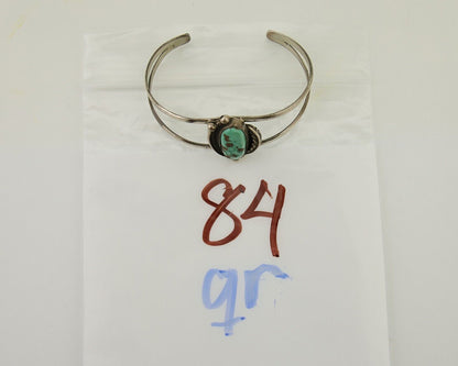 Navajo Hand Stamped Cuff Bracelet Turquoise 925 Silver Signed Sunrise C.80's