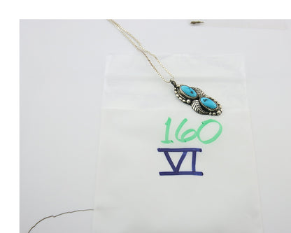 Navajo Sterling Silver Necklace Authentic Turquoise Vintage Signed SC