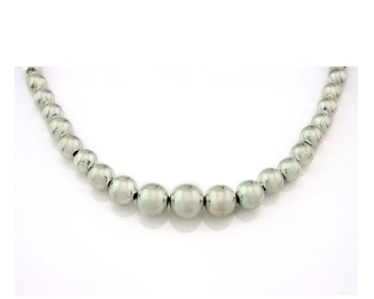 Navajo Bead Necklace 925 Sterling Silver Vintage Graduated 5mm-12mm 30in Long