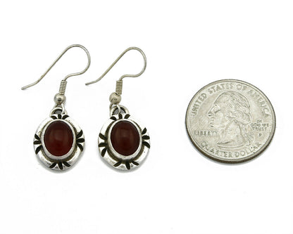 Navajo Hand Stamped Natural Mined Cornelian .925 SOLID Silver Dangle Earrings