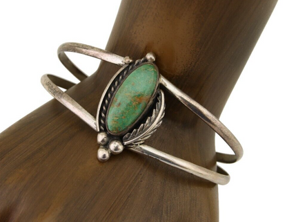 Navajo Hand Stamped Cuff Bracelet Turquoise 925 Silver Signed Sunrise C.80's
