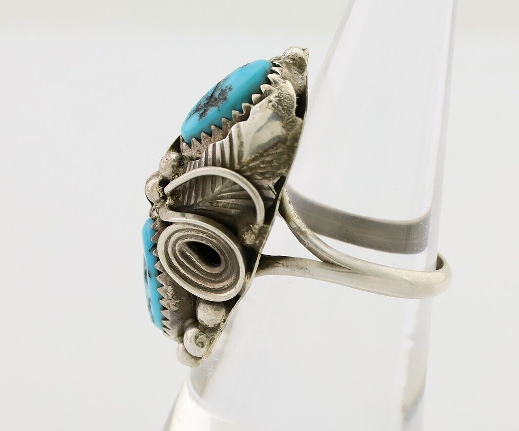 Navajo Ring 925 Silver Sleeping Beauty Turquoise Signed Max Calabaza C.80's