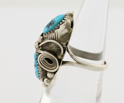 Navajo Ring 925 Silver Sleeping Beauty Turquoise Signed Max Calabaza C.80's