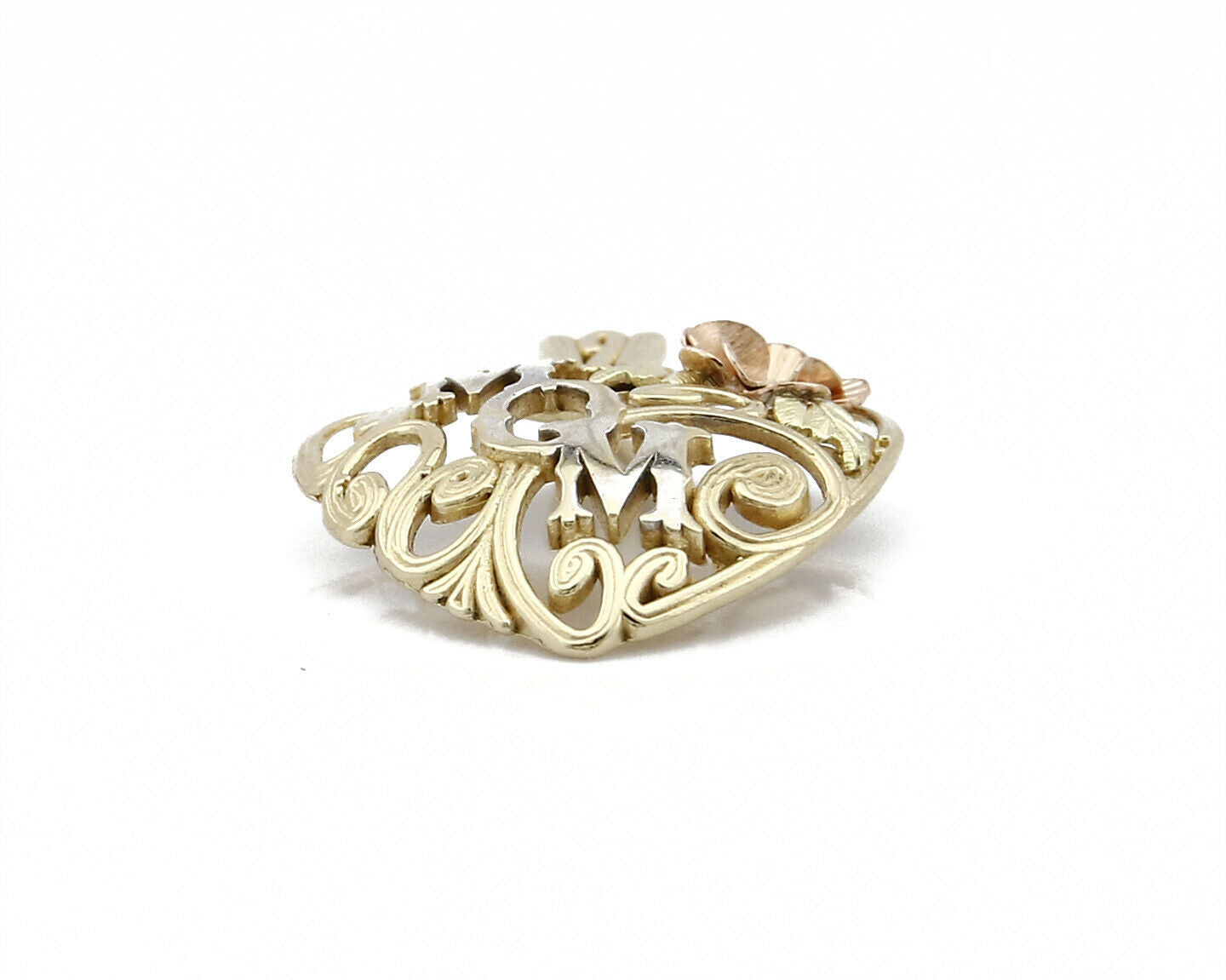 Mom Heart & Flower Yellow Rose White Gold Pendant