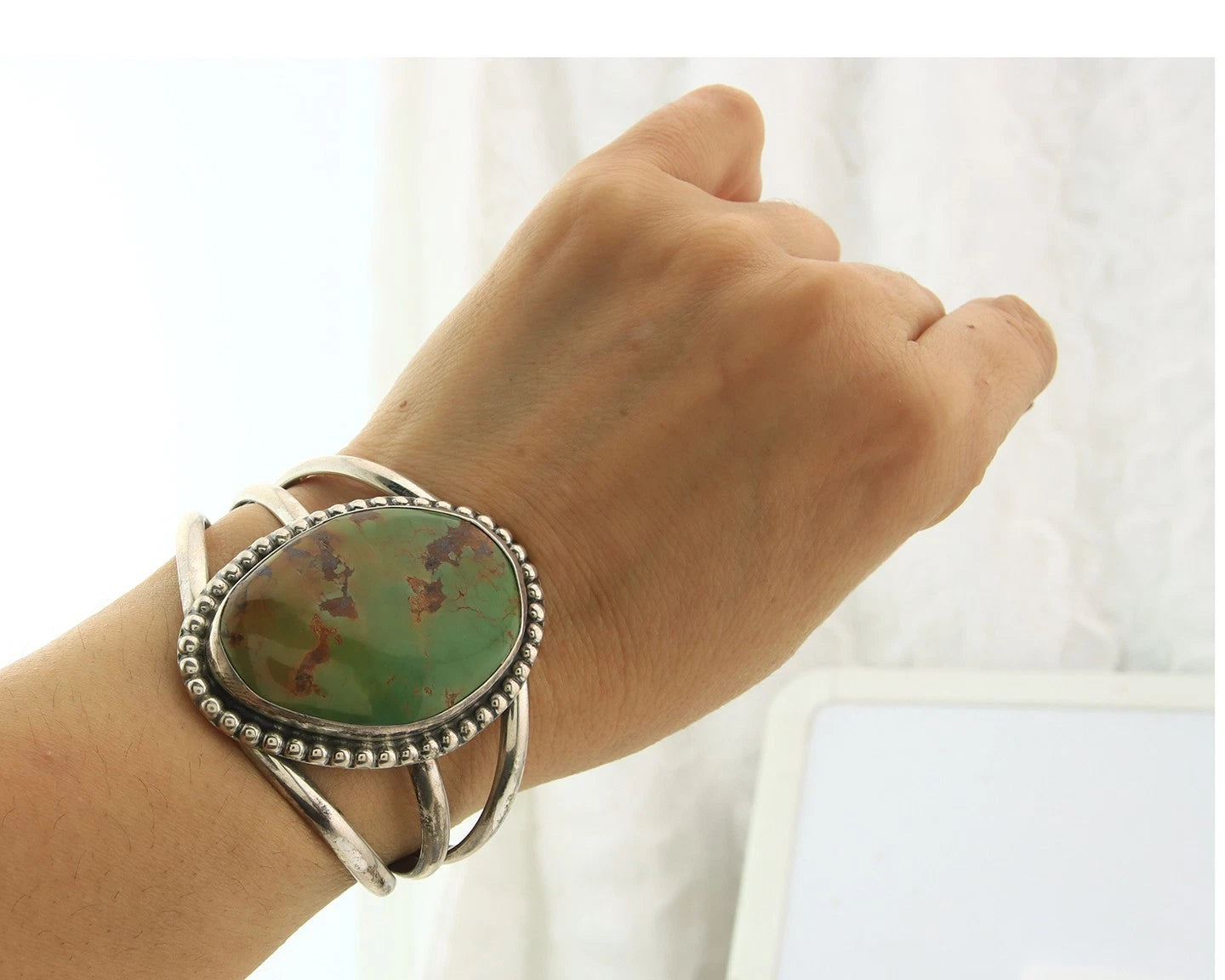 Navajo Cuff Bracelet Sterling Silver Turquoise Vintage Handmade