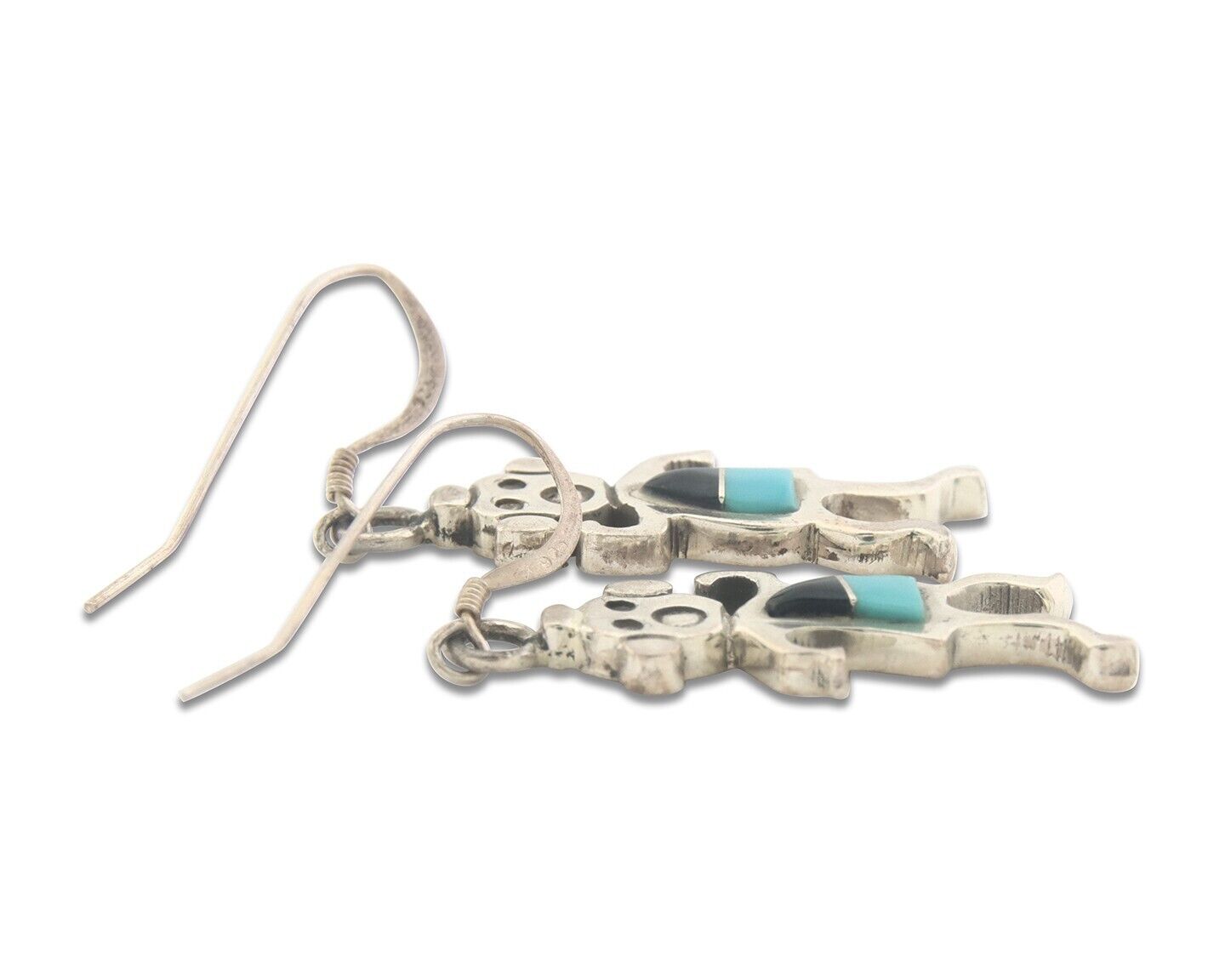 Navajo Earrings 925 Silver Natural Turquoise & Onyx Native American Artist C.80s