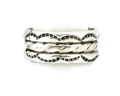 Navajo Ring .925 Silver Handmade Hand Stamped 3 Row Rope Band C.1980's