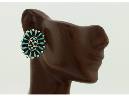 Navajo Earrings 925 Silver Sleeping Beauty Turquoise Signed B Yazzie C.80's