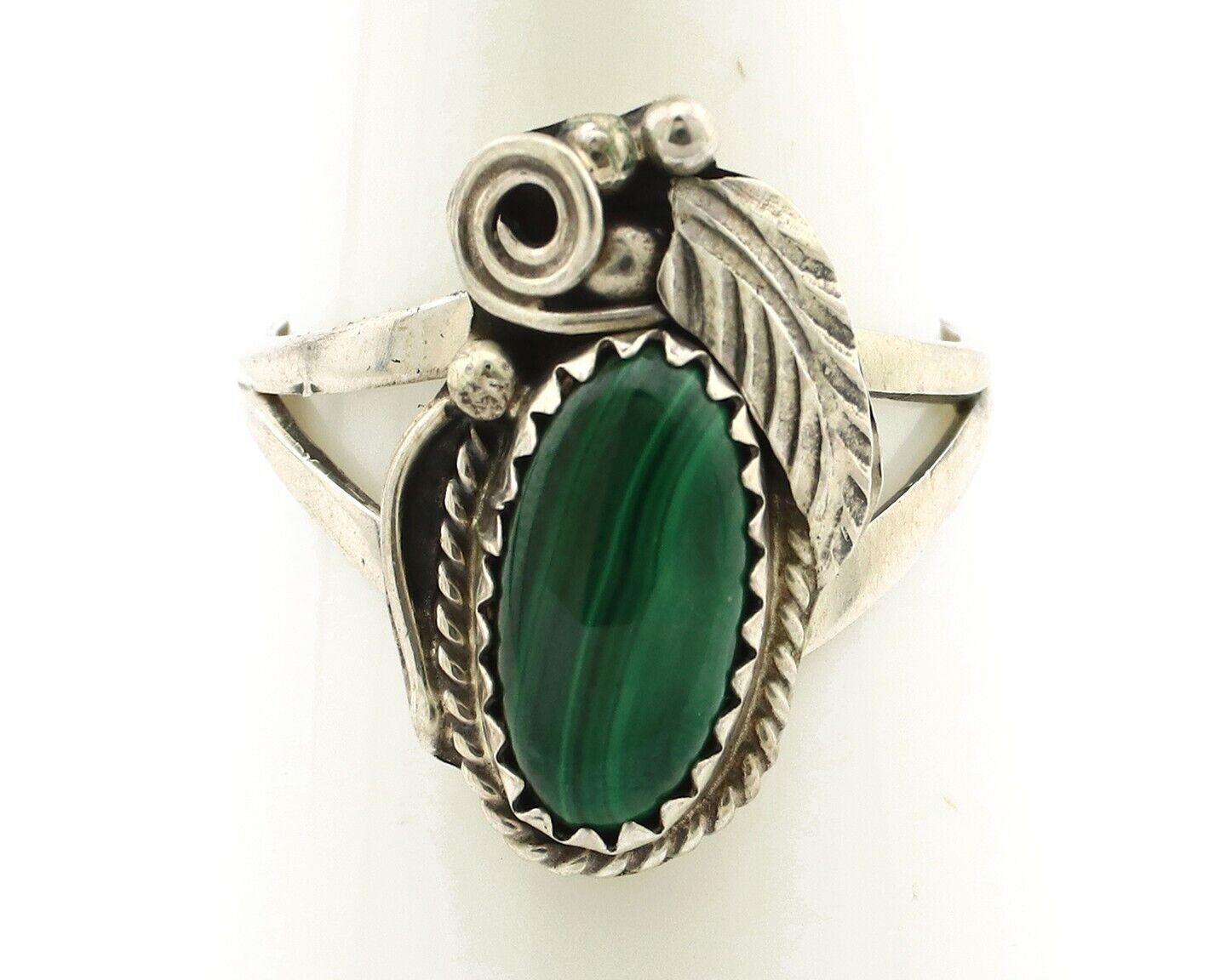 Navajo Ring 925 Silver Natural Mined Malachite Artist Signed Justin Morris C.80s