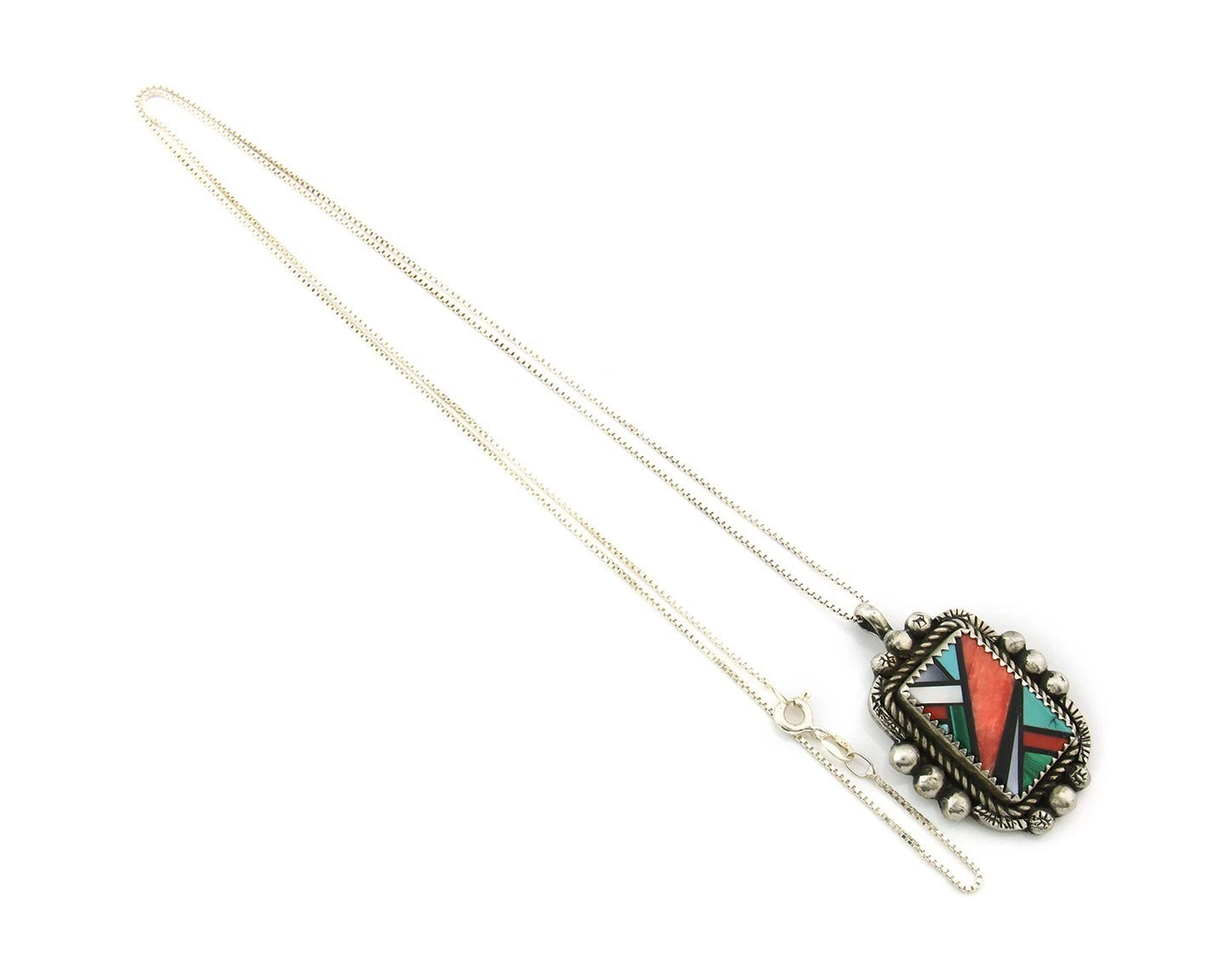 Navajo Necklace Sterling Silver Authentic Gemstone Signed The Blue Indian 1991