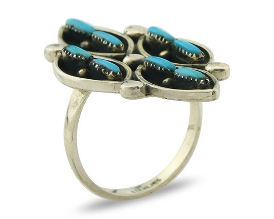 Vintage Zuni Ring 925 Sterling Authentic Natural Turquoise Native Artist Sz 8.5