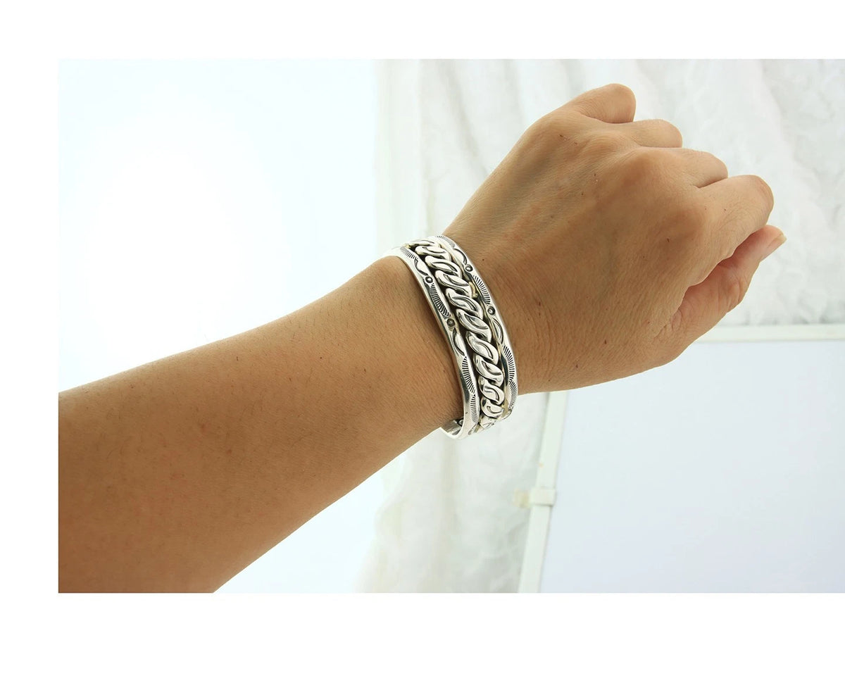 Navajo Cuff Bracelet 925 Sterling Silver Vintage Hand Stamped