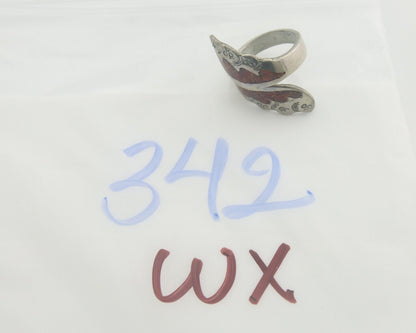 Navajo Ring 925 Silver Inlaid Natural Coral Native Artist C.80's Size 6.0