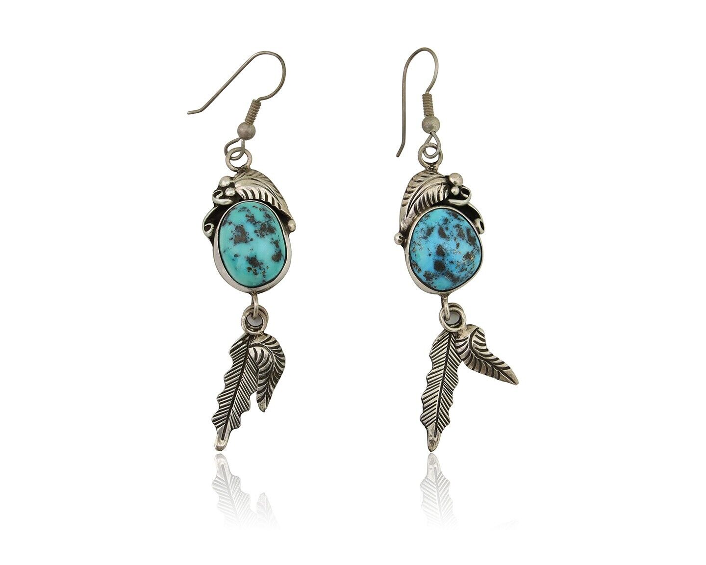 Navajo Dangle Earrings 925 Silver Blue Turquoise Native American Artist C.80's