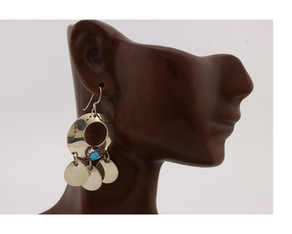 Navajo Dangle Handmade Earrings 925 Silver Blue Turquoise Native Artist C.80's