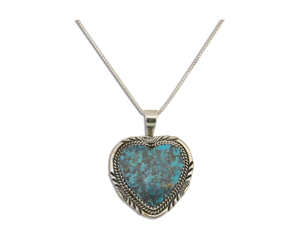 Navajo Heart Necklace 925 Silver Natural Turquoise Signed William Denetdale C80s