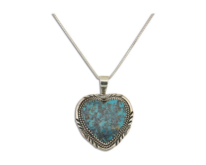 Navajo Heart Necklace 925 Silver Natural Turquoise Signed William Denetdale C80s