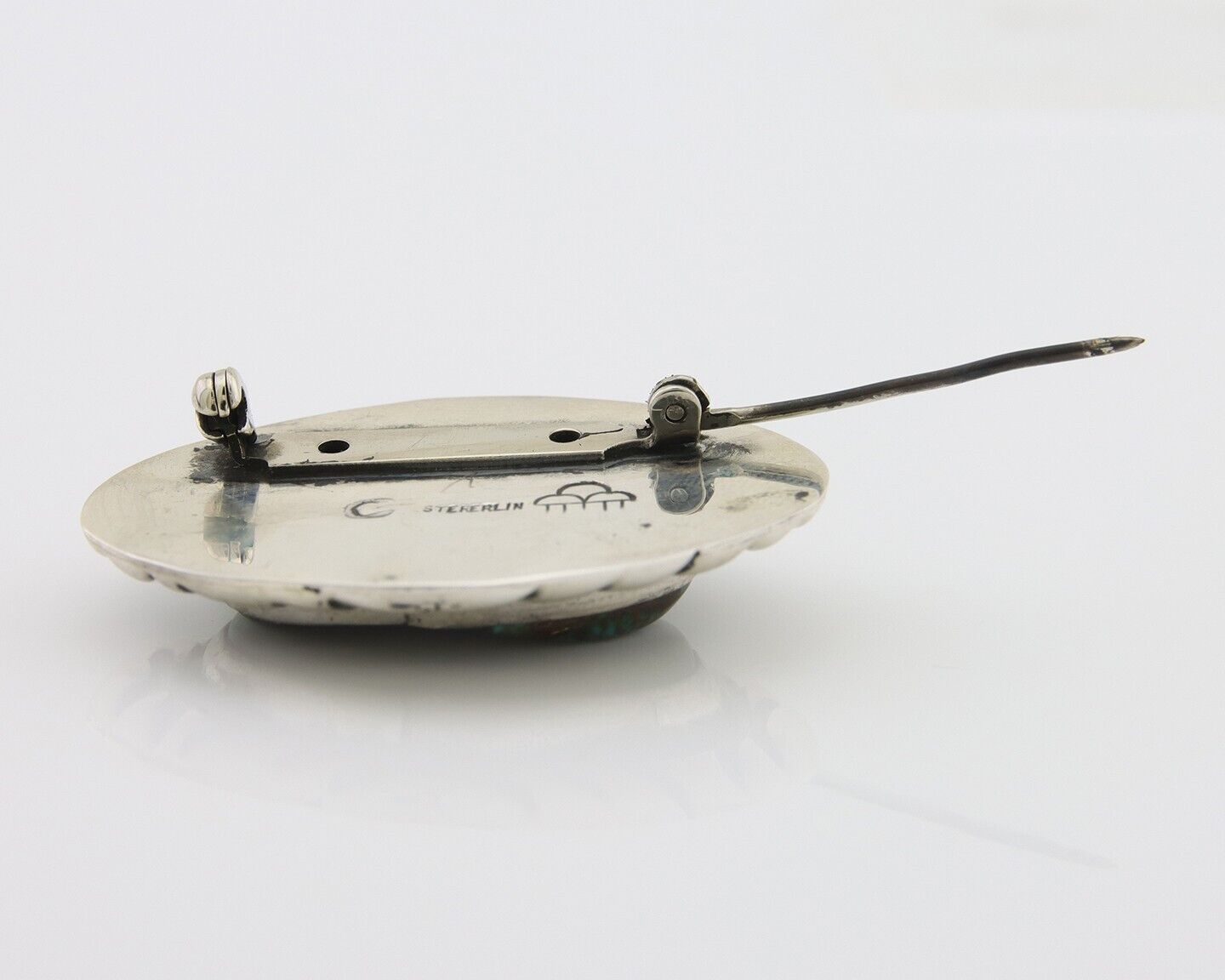 Navajo Pin 925 Silver Natural Mined Turquoise Artist Signed C Montoya C.80's