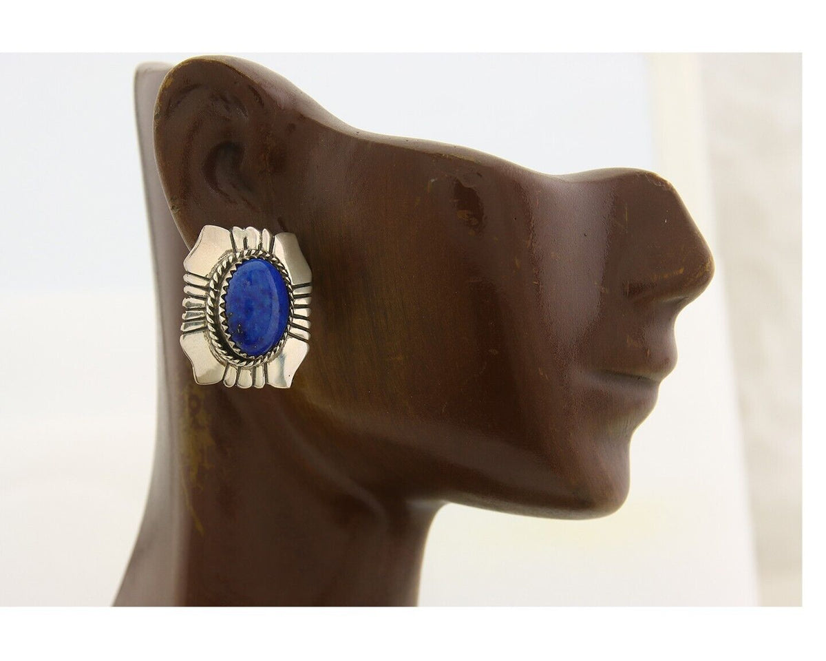 Navajo Earrings 925 Silver Handmade Natural Lapis Artist Signed Begay C.80's