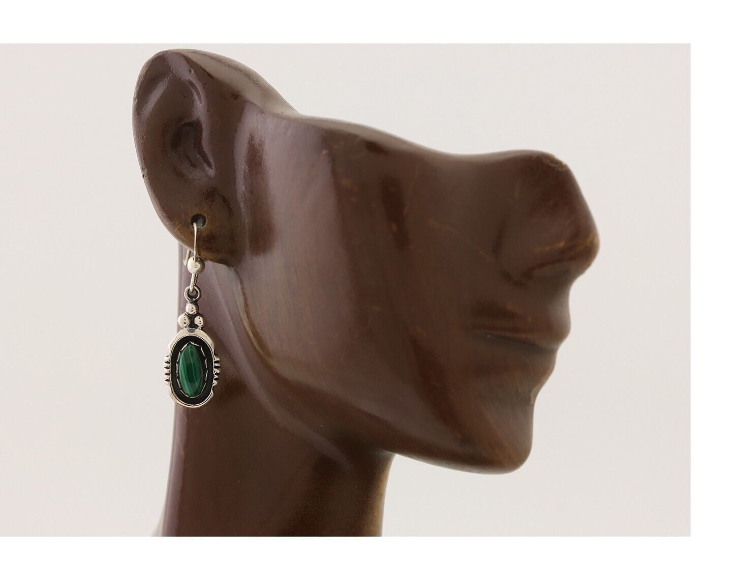 Navajo Dangle Earrings 925 Silver Natural Malachite Native American Artist C.80s