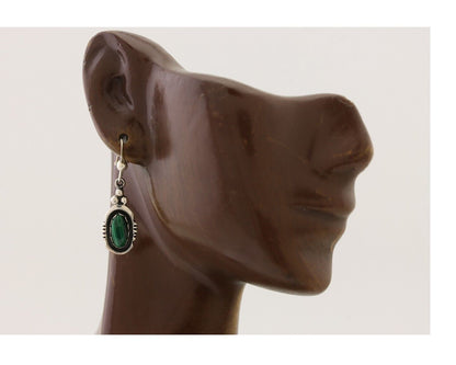 Navajo Dangle Earrings 925 Silver Natural Malachite Native American Artist C.80s
