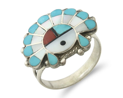 Vintage Zuni Ring 925 Sterling Silver Natural Gemstone Size 8.0