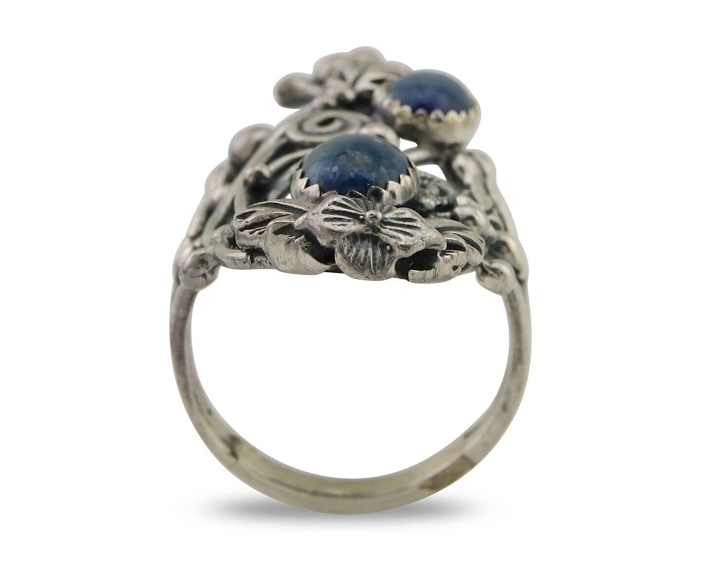 Navajo Ring 925 Silver Natural Denim Lapis Artist Signed Prairie Fire C.80's