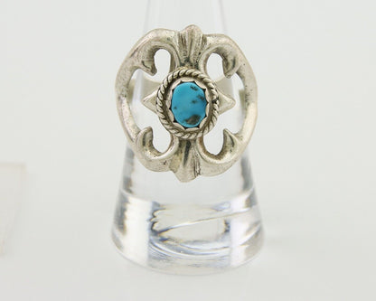 Navajo Sand Cast Ring 925 Silver Sleeping Beauty Turquoise Artist C.80's