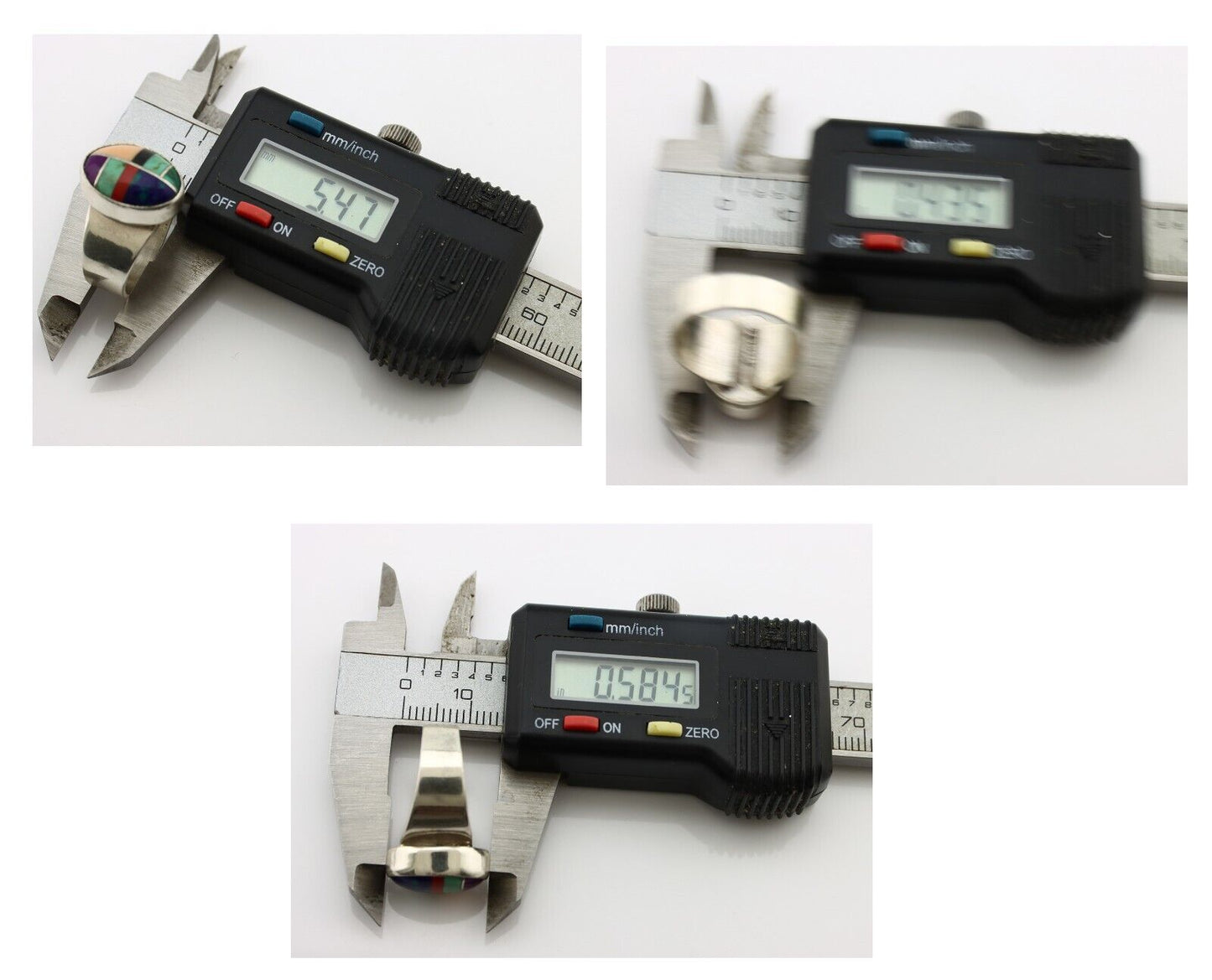 Zuni Inlaid Ring 925 Silver Mixed Natural Gemstones Native American Artist C.80s