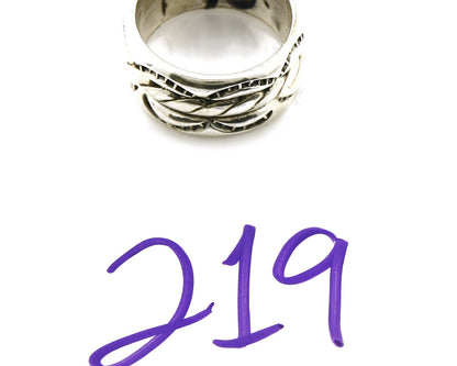 Navajo Ring .925 Silver Handmade Hand Stamped 3 Row Rope Band C.1980's Size 5.25