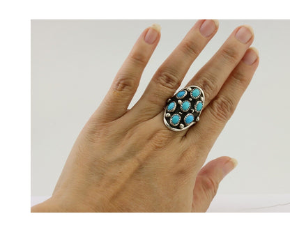 Navajo Handmade Ring 925 Silver Kingman Turquoise Artist Signed L Henderson C80s