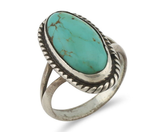 Navajo Ring .925 Silver Natural Kingman Turquoise Native American Artist C.80's