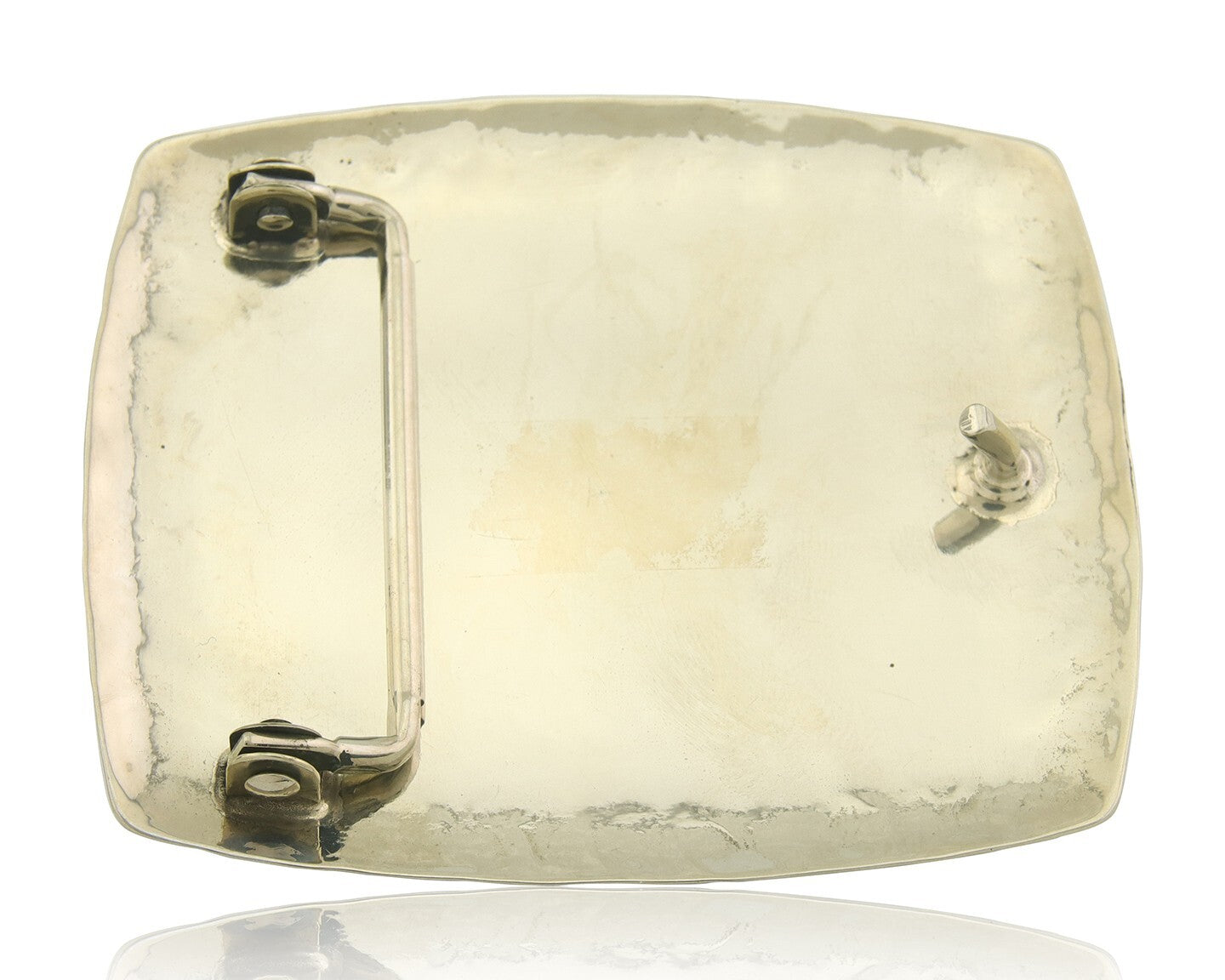 Navajo Belt Buckle .999 Nickel Agate Native Artist Handmade 2.5 x 3.0 in C.80s