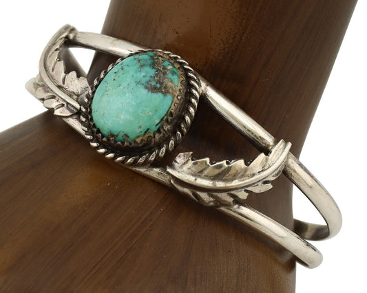 Navajo Bracelet 925 Silver Natural Blue Turquoise Artist Signed Rising Sun C80s