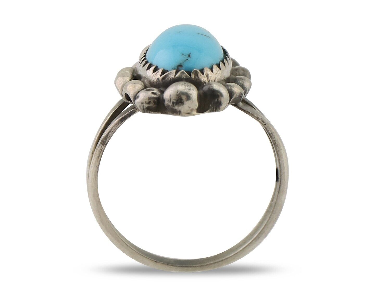 Navajo Ring 925 Silver Sleeping Beauty Turquoise Artist Signed SC C.80's