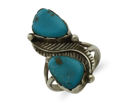 Navajo Ring 925 Silver Blue Turquoise Artist Signed K C.80's
