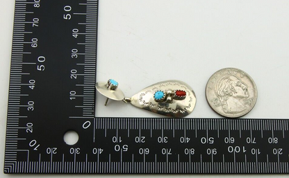 Navajo Earrings 925 Silver Turquoise & Coral Artist Signed Leeann Lee C.80's