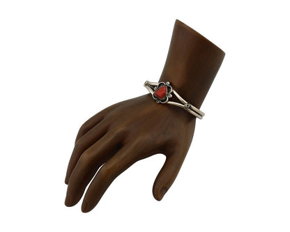 Navajo Bracelet 925 Silver Natural Red Coral Native American Artist C.80's