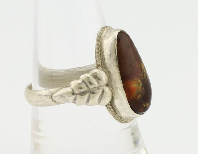 Navajo Handmade Ring 925 Silver Natural High Grade Fire Opal Native Artist C.80s
