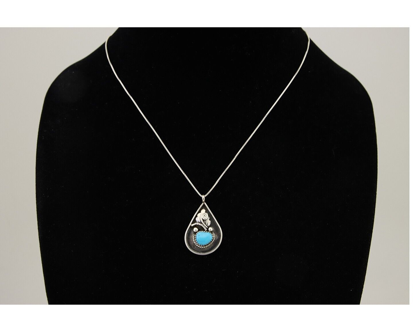 Navajo Necklace 925 Silver Natural Blue Turquoise Artist Signed JASON BAHE C.80s