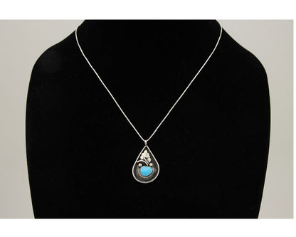 Navajo Necklace 925 Silver Natural Blue Turquoise Artist Signed JASON BAHE C.80s