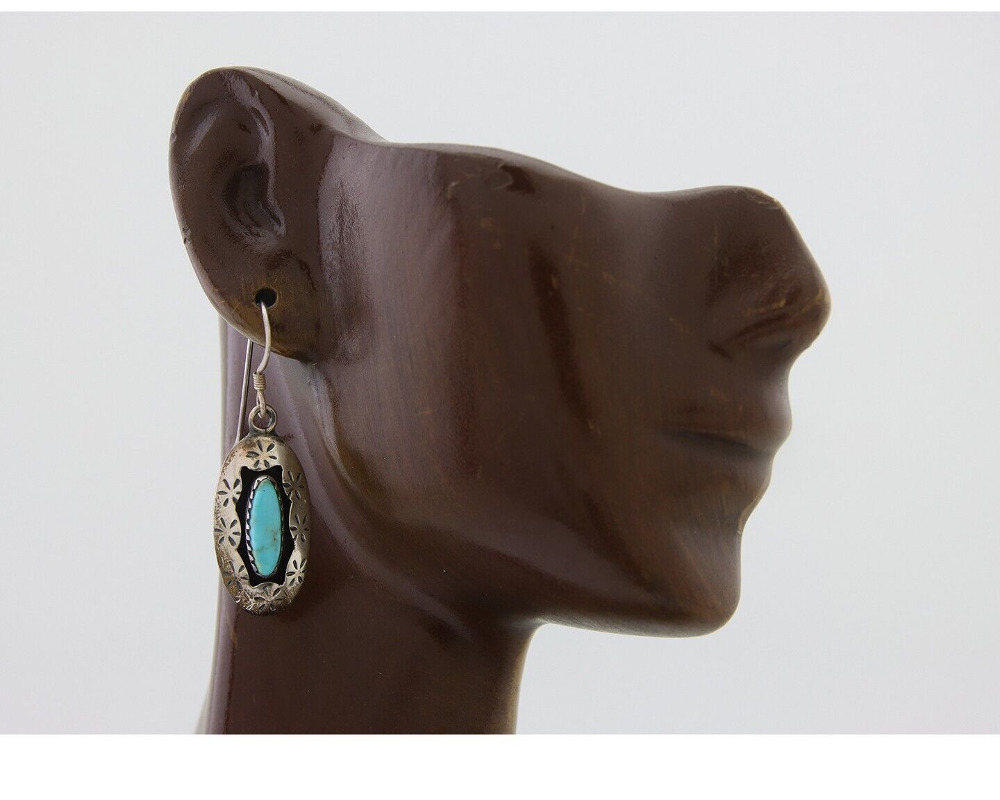 Navajo Dangle Earrings 925 Silver Natural Turquoise Artist Signed IJC C.80's